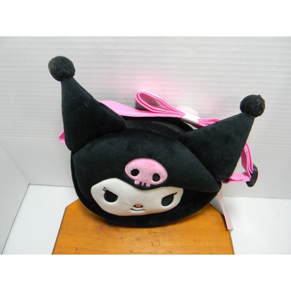 Sanrio Kuromi Girls Plush Crossbody Purse Black Pink Adjustable Strap NWT